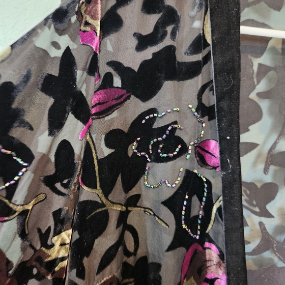 JR Nites Vtg Floral Shell Blouse Fringe Velvet Burnout Dark Fairy Whimsigoth L - Picture 9 of 13